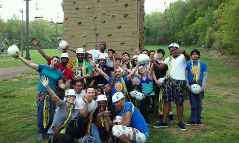 Young Adult Borough Center group at climbing wall